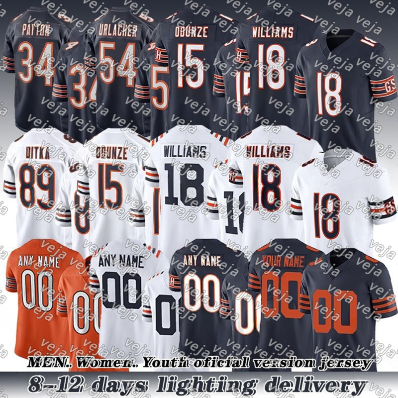 #18 Caleb Williams Football Jersey #15 Rome Odunze Keenan Allen Montez Sweat Brian Urlacher Walter Payton DJ Moore Cole Kmet Jaquan Brisker Colston Loveland jerseys on