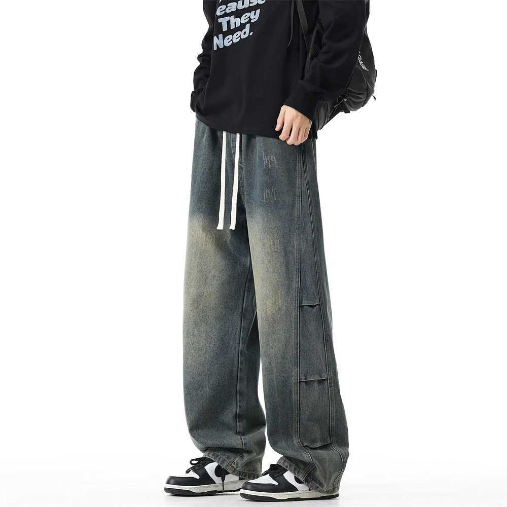 190cm Tall Straightleg Pants Mens Extralong Version Wide Legs Autumn Winter American Style Vintage Wash Water Tall Jeans J251030