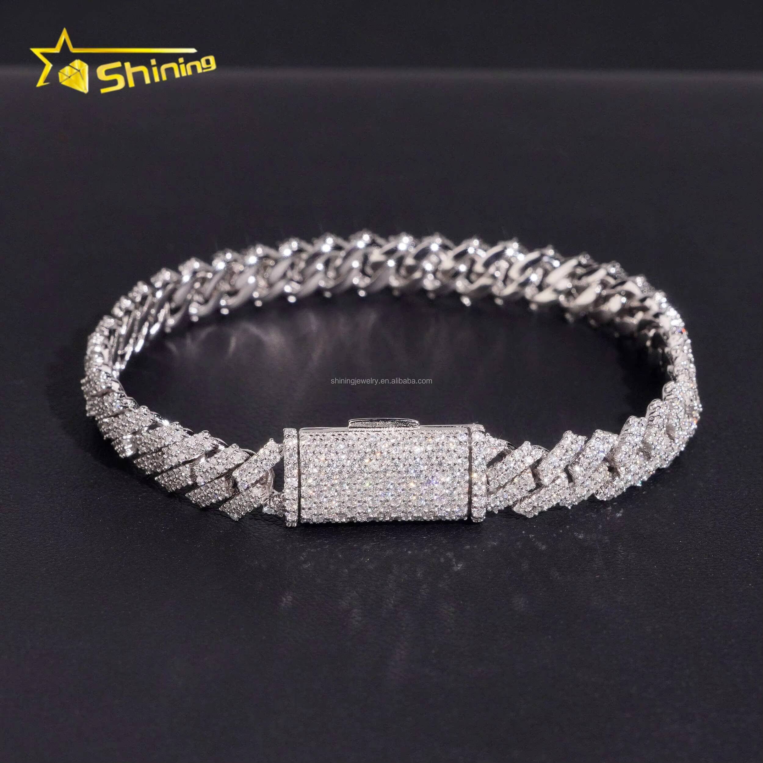New Arrivals Hot Selling Fashion GRA Certificate S925 8mm 2 Rows Stone Iced Out VVS Moissanite Square Miami Cuban ChainBracelet