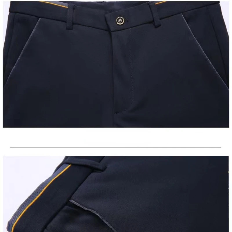 High Stretch Mens Dress Pants High Waist Elastic Formal Suit Pants Office Business Classic Casual Trousers Slim Fit Black Blue 251028