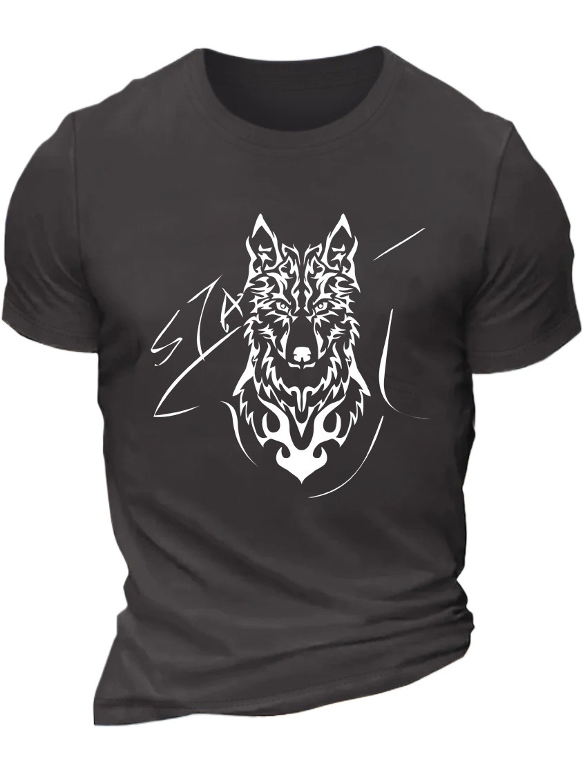 European and American Oversized Animal Wolf Head American-Style Men's Large Print Pattern Cotton Short-Sleeve T-Shirt - TT7327