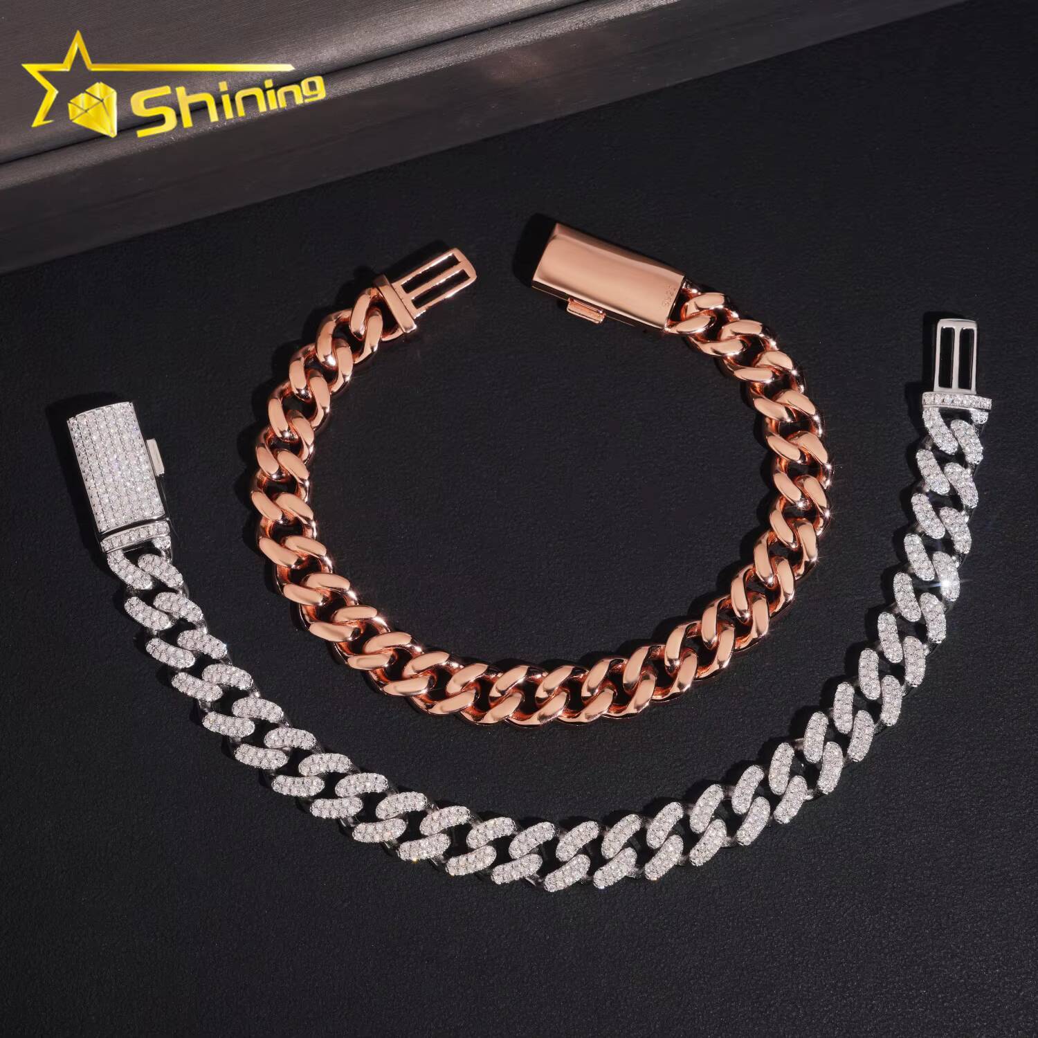 Mens Cuban Bracelet Pass Diamond Tester Moissnaite 2rows 10mm Solid S925 Gold Plated Luxury Cuban Link Chain Hip Hop Jewelry Designer's style