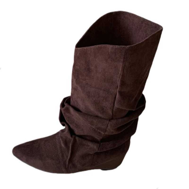 Flats Women High Boots Suede Pointed Toe Designer Shoes Winter Luxury Dress Woman 2025 New Fashion Sexy Chelsea Botas De Mujer Z251029