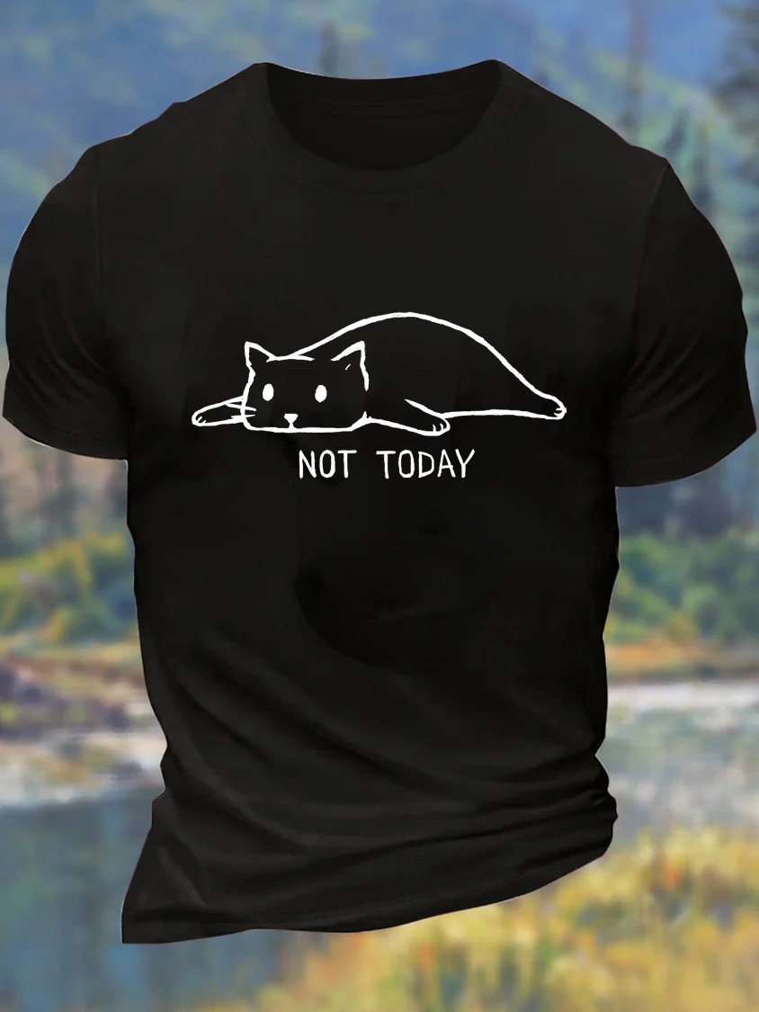 European & American Oversized Men's "NOT TODAY" Letter Print Cotton Crew Neck Relaxed Fit T-Shirt - TT7529