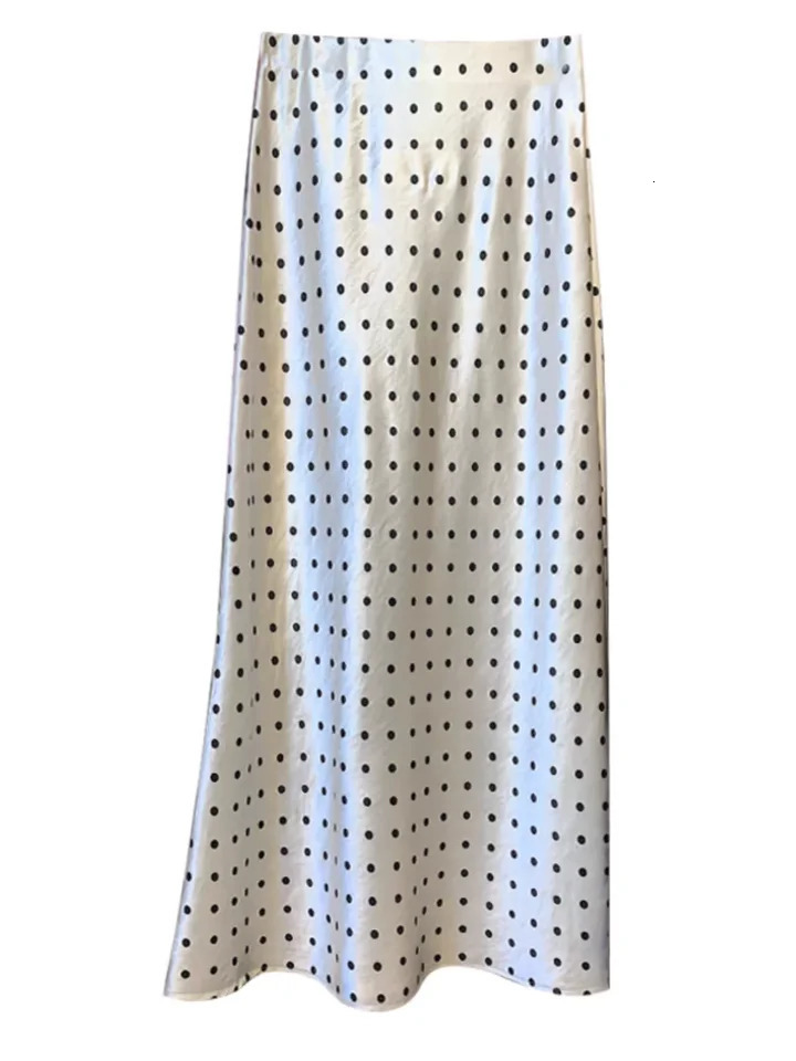 Women Polka Dot Acetate Satin Mermaid Maxi Skirt HighWaisted Slimming Fishtail Hem with Draped Elegance for Spring Autumn 251028