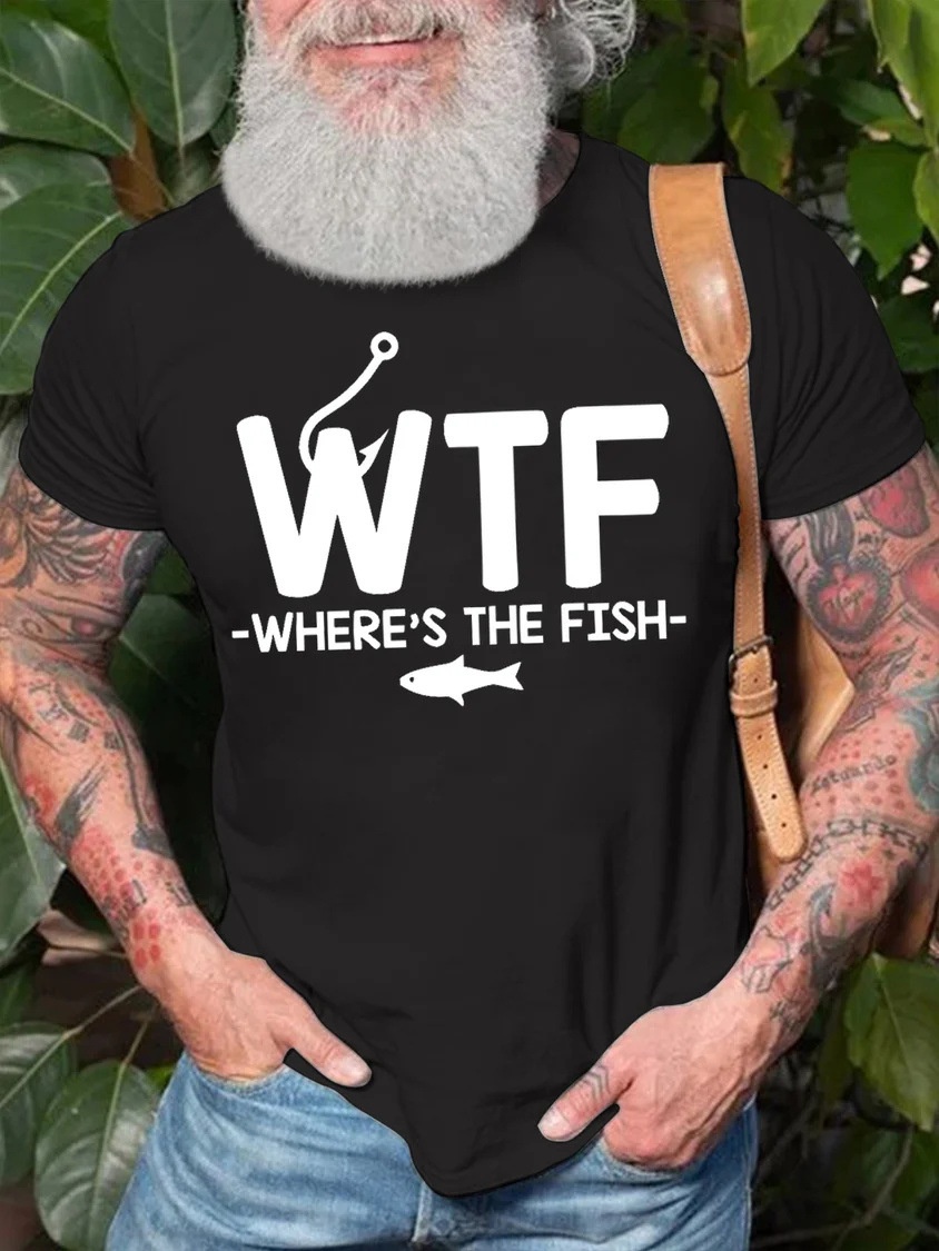 WTF Fish Where? Fun Cotton Crewneck Oversized Casual T-Shirt for Men - TT7292