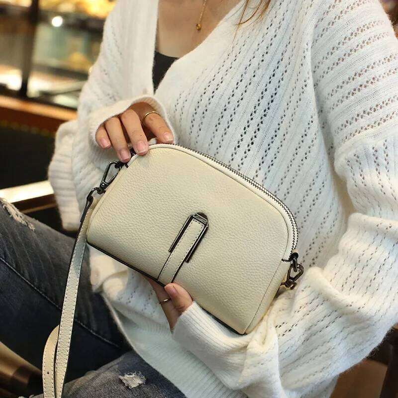 2025 Summer New Blue Beige Cross Shoulder Small 100% Real Cow Leather Women Messenger Bag Daily Use Phone Purse