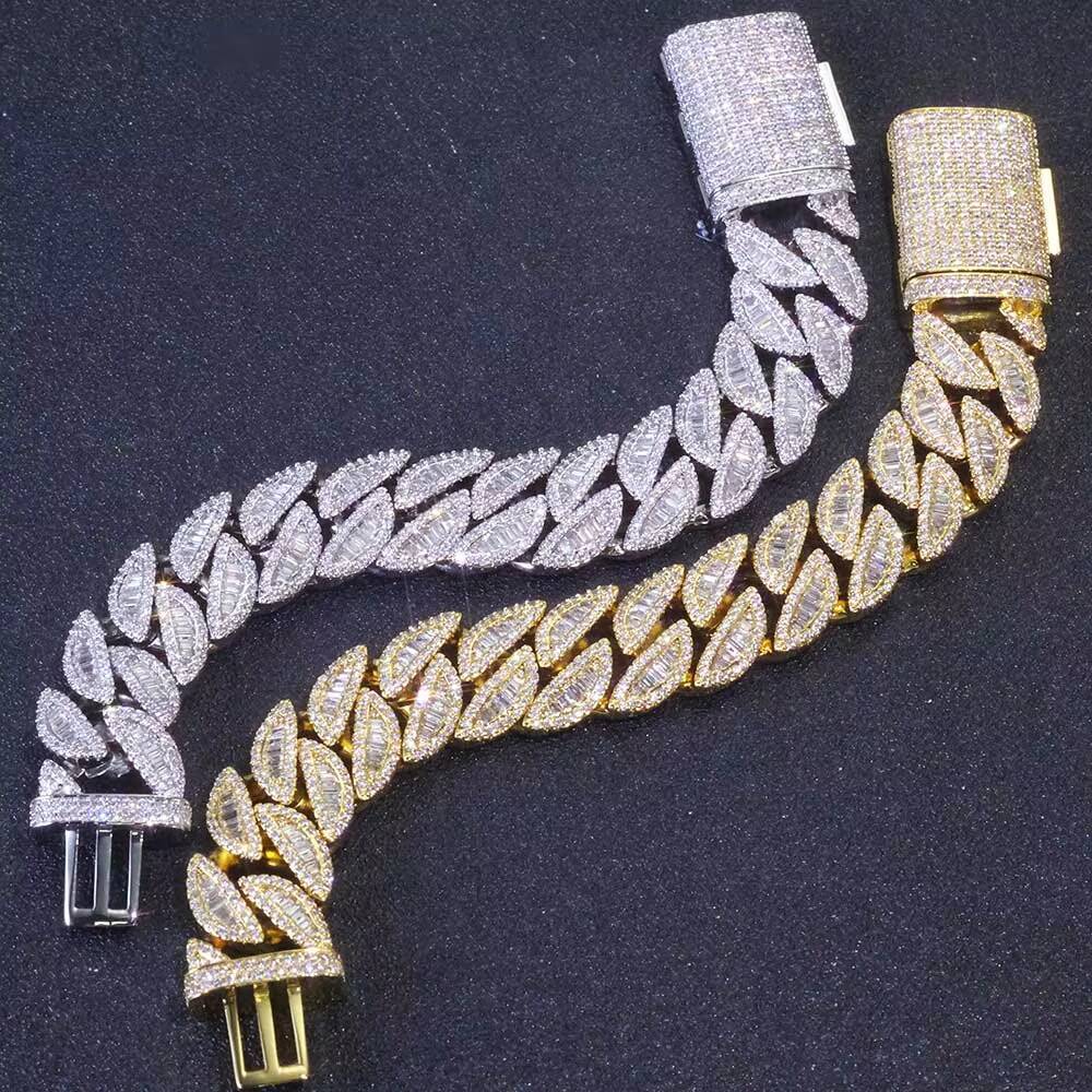 NUOYA 20mm Iced Cuban Chain S925 Silver VVS Moissanite Bracelet Baguette Cut Mixed Stones Hip Hop Jewelry Designer's style