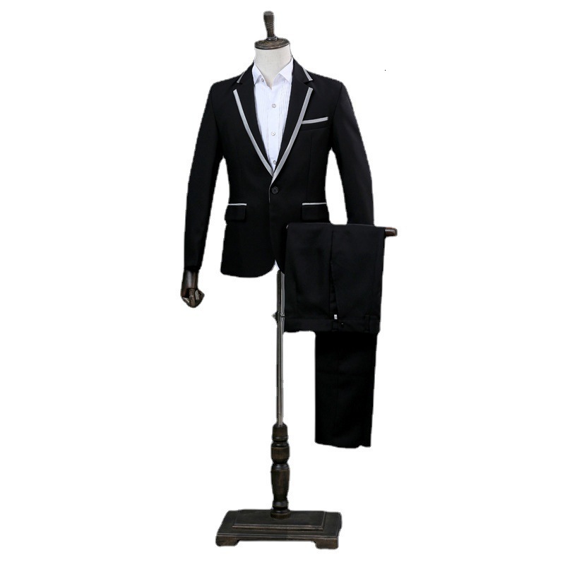 Mens lace up suit host performance suit long sleeve suit stage singer suit black and white gold and Silver Photo dress 240321