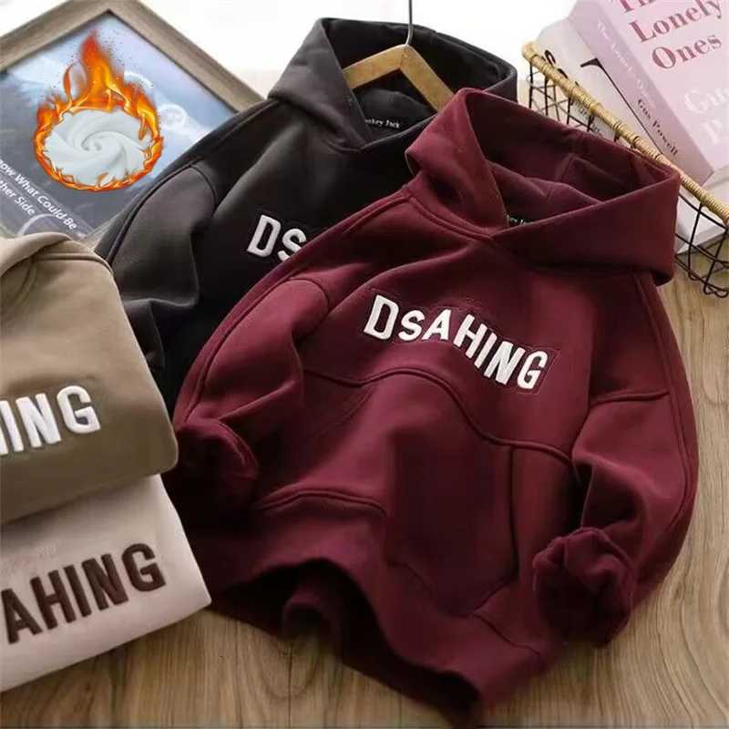 Boys Warm Thicken Hoodies Teenager Hooded Padded Sweatshirts Children Plus Velvet Tracksuit New Kids Fashion Fleece ClothingT251030