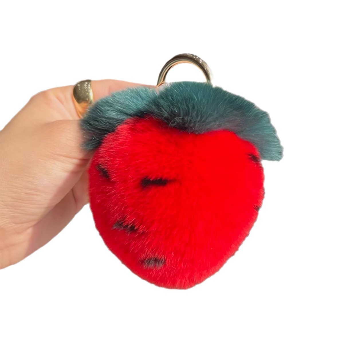 Real Rex Rabbit Fur Strawberry Car Keychain Ins Style Plush Ball Backpack Charm