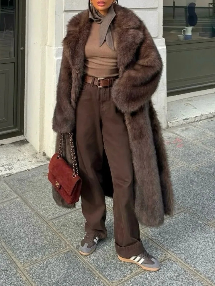 Autumn Winter Top Clothing Women Fashion Thickened Warm Faux Fur Coat Female Long Lapel Fake Fur Jakcet Lady Ourterwear 251028