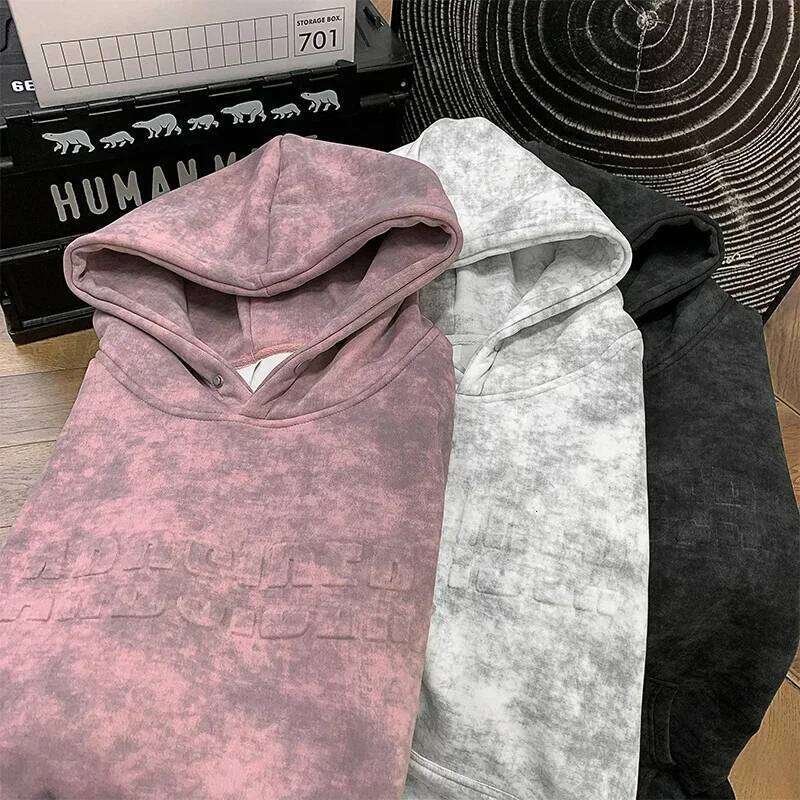 Tie-Dye Hoodies Hipster Street Distressed Pullover Emed Letter Design Loose Fit Hooded Sweatshirt Men Women Hoodie