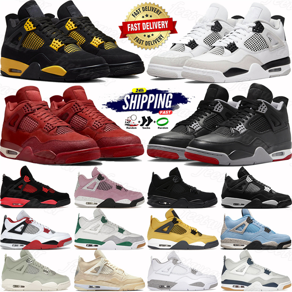 Top mens 4 basketball shoes 4s Red cement Thunder pine green seafoam midnight navy University Blue Black Cat bred Reimagined womens trainers designer sneakers