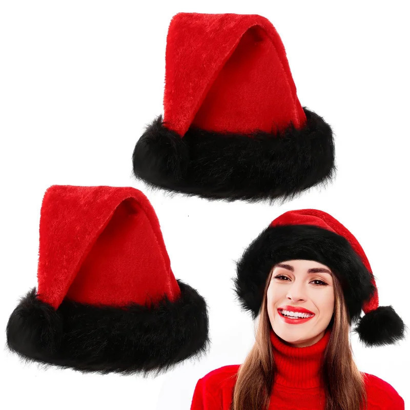 Red Christmas Hat Adult Hat Black Hat Edge Holiday Party Decoration Warm Winter Plush Hat 251024