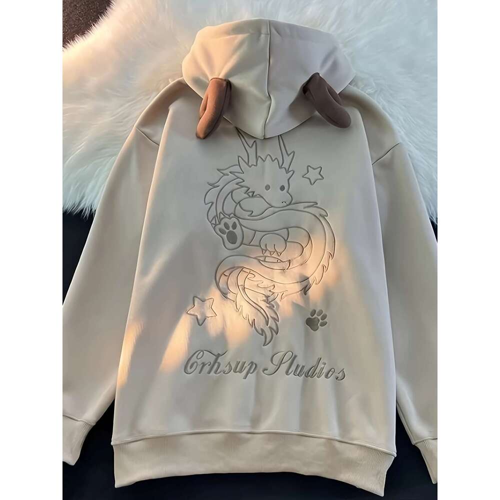 Women S Thick Fleece Lined Sweatshirt With Intricate Dragon Star Embroidery Cozy Winter Pullover Hine Washable Casual Outerwear Cute Sweatshirts Autum