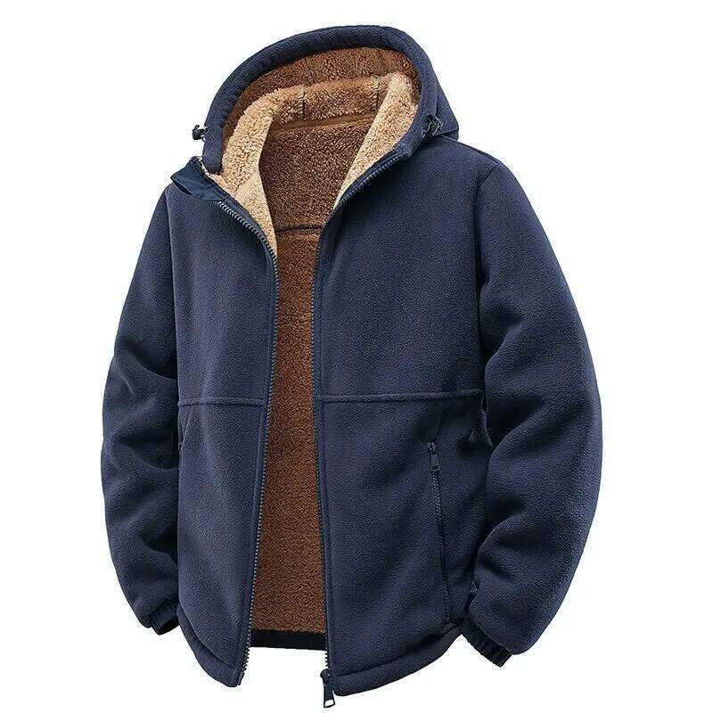 New Autumn and Winter Fashion Solid Color Thick Warm Lamb Wool For Men's Casual Loose Sports Windproof Plus Size Jacket Down Cotton