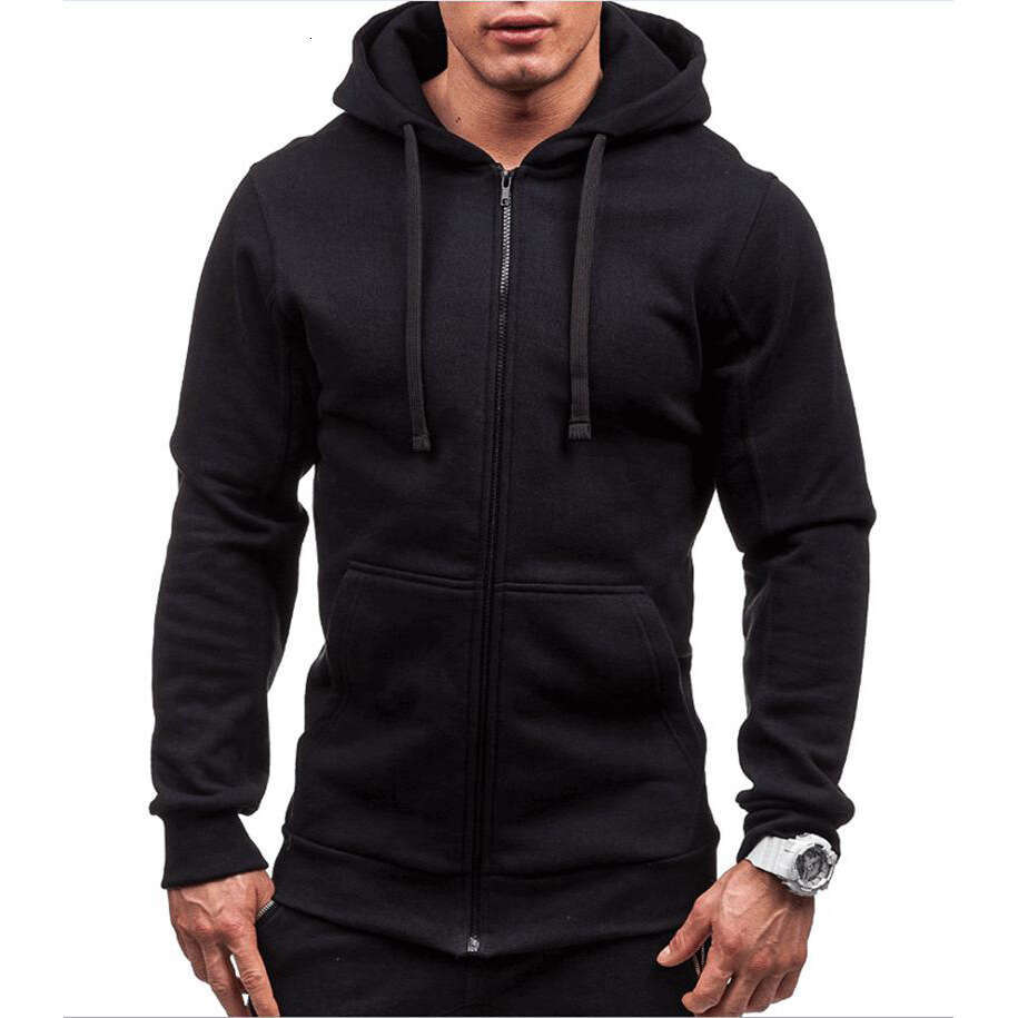 Spring and Autumn Casual Fashion Solid Color Men's Long Sleeve Sports Hooded Top Zipper Cardigan Sweatshirt