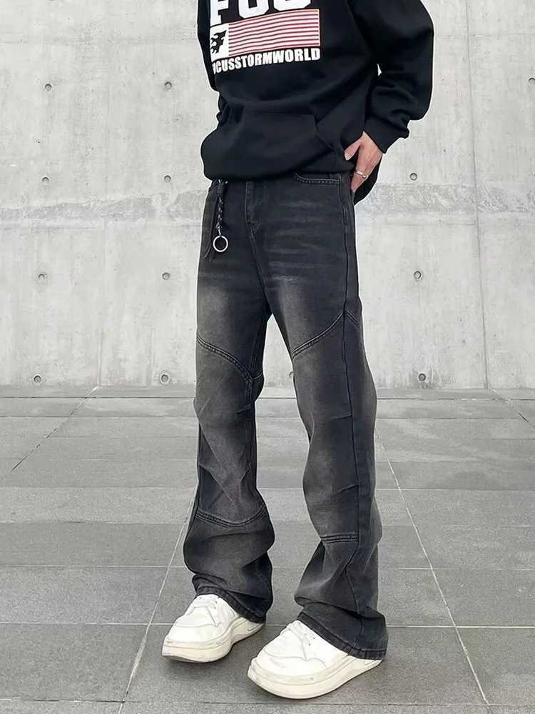 2024 Spodnie Y2K Fashion Vintage Black Pleated Stacked Baggy Jeans Pants For Men Clothes Straight Casual Luxury Long Trousers J251030
