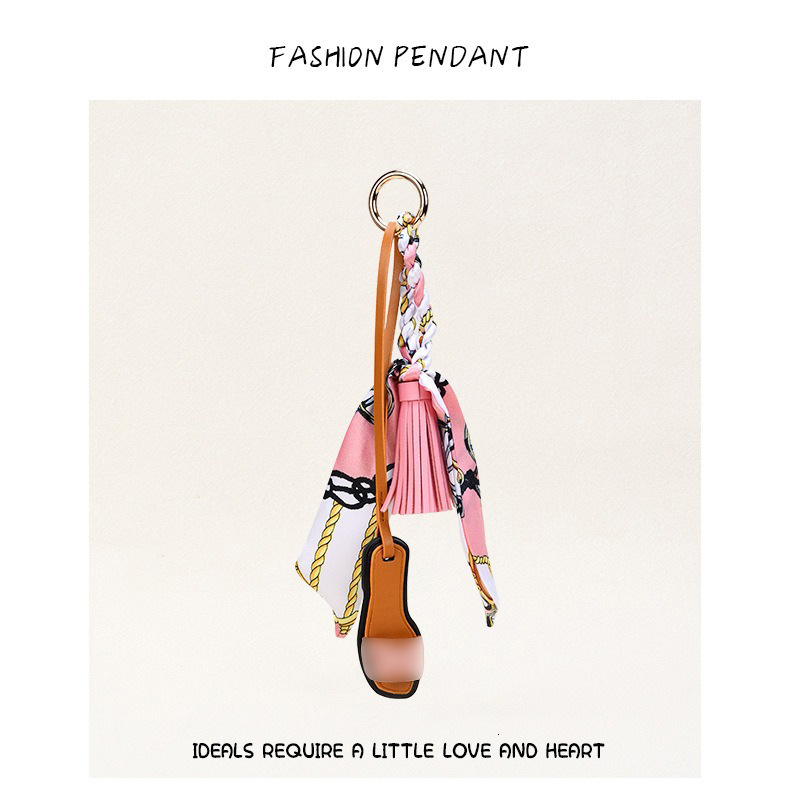 H Home Slippers Ribbon Bow Tassel Bag Car Women Korean Keychain Fashion Pendant