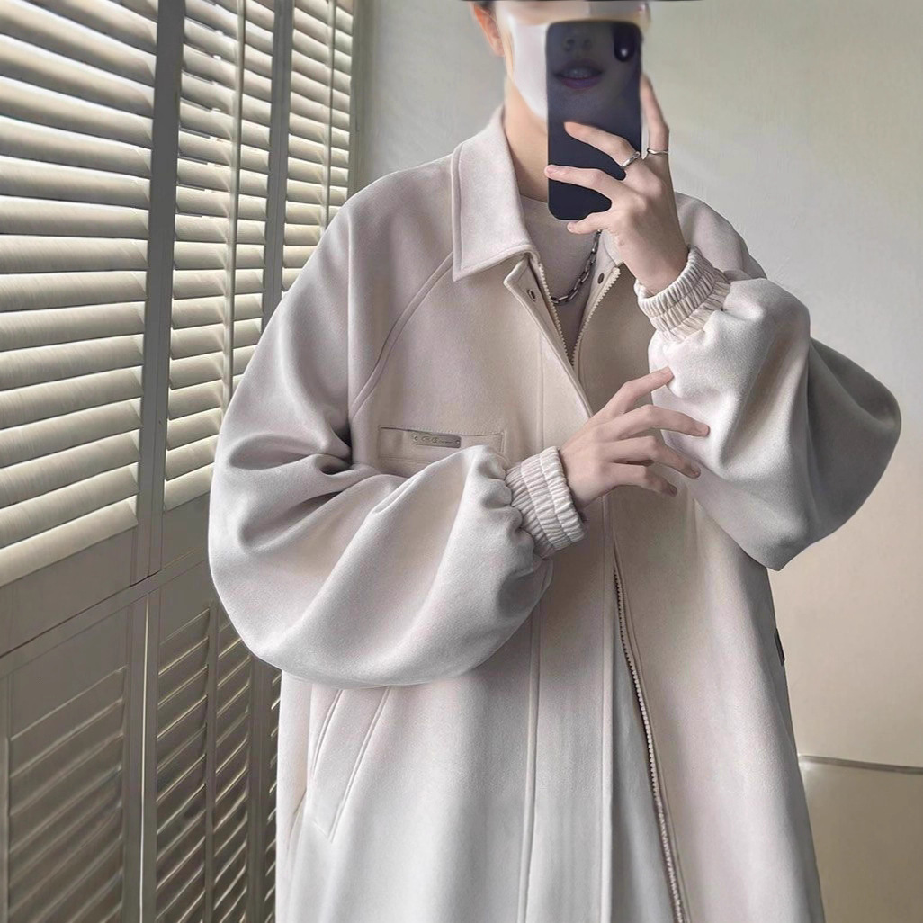 Faux Suede Designer Coat Jacket For Men 2025 New Spring And Autumn High-end Trendy Brand Youth Loose Casual Turn-down Collar Jacket