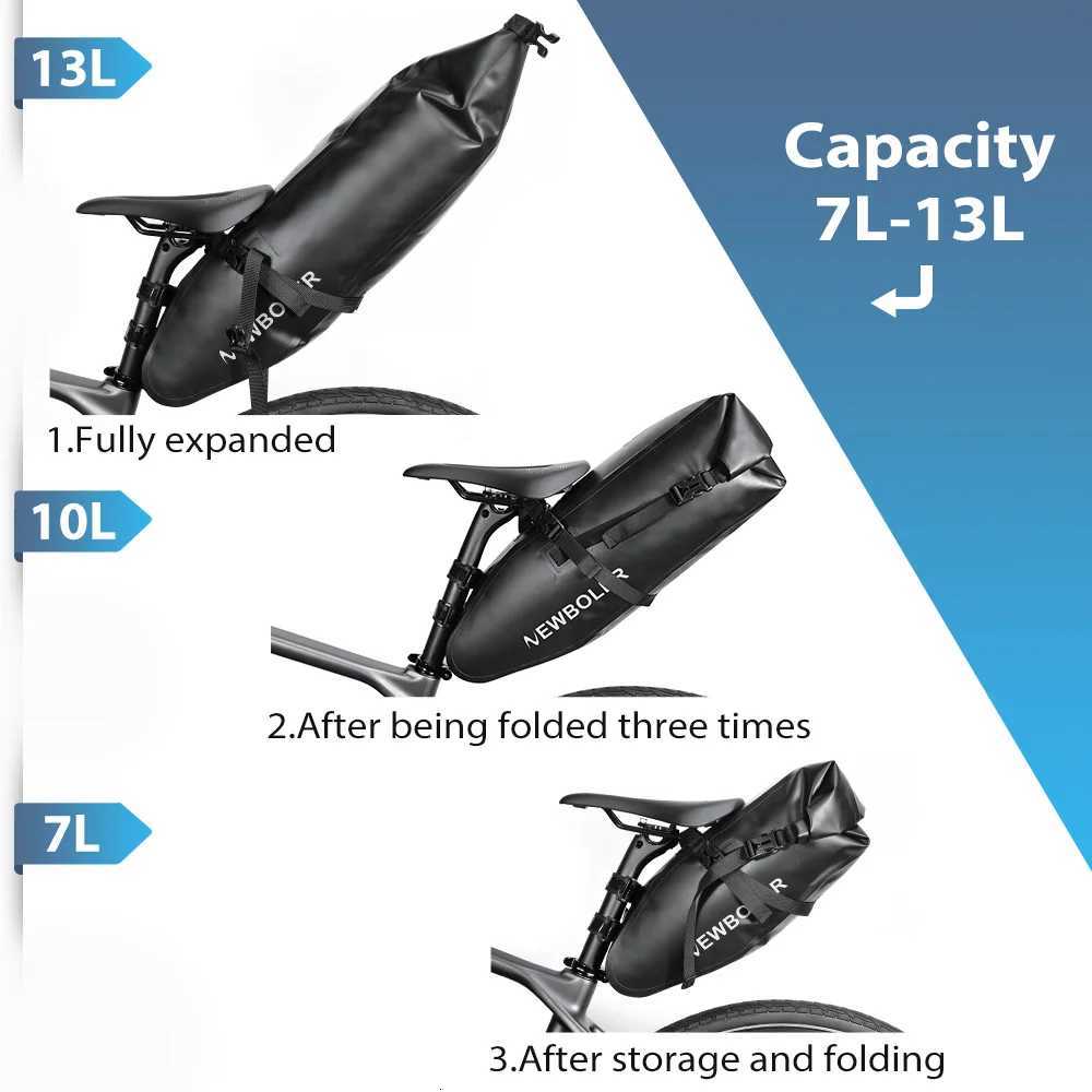 NEWBOLER Bicycle Bag Waterproof 13L Large Capacity Bicycle Saddle Bag Bicycle Foldable Tail Bag Mountain Bike Road Luggage H251029