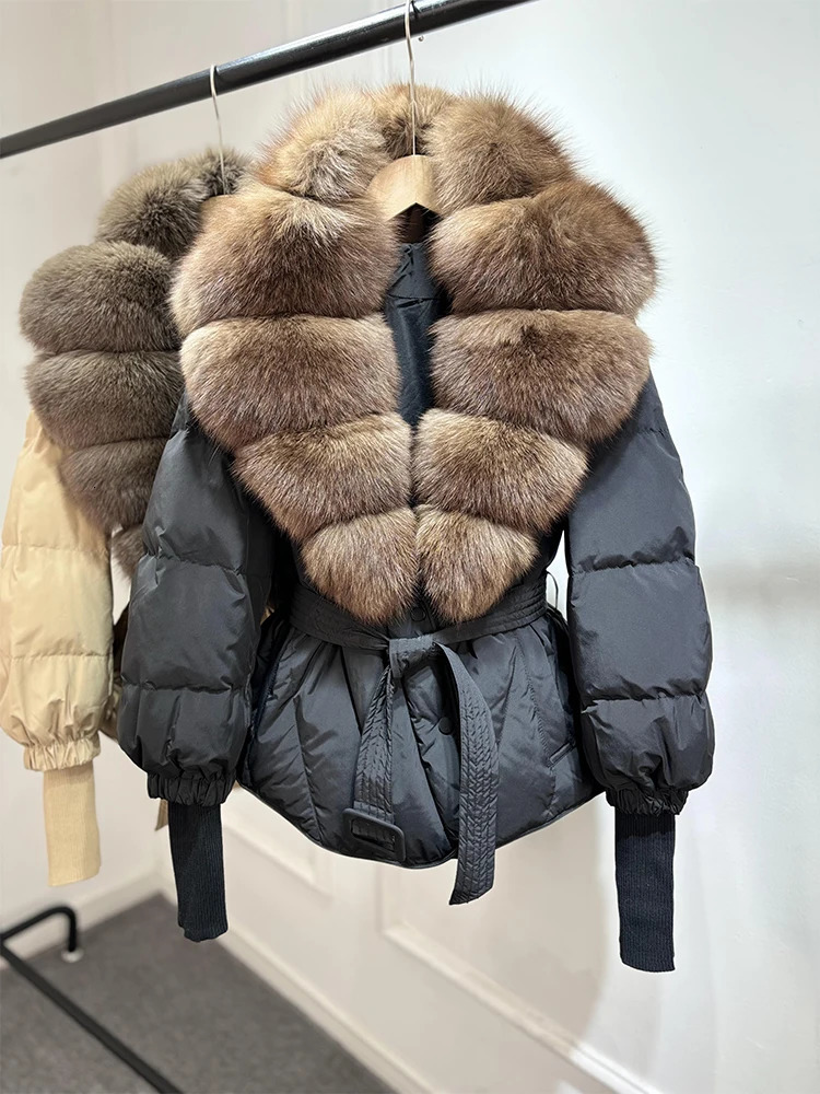 Janveny Large Natural Fox Fur Collar 90 White Duck Down Jacket Women Winter Puffer Coat Female Parkas Waterproof 251023