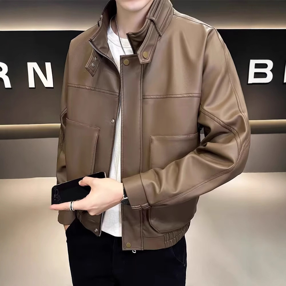 Men's Leather Jacket Trendy Spring Autumn New Style Handsome Brown Designer Jacket Casual Motorcycle High-end Leather Coat Men 2025 New Model