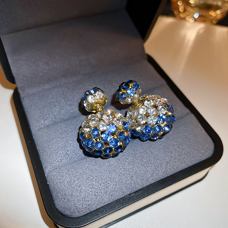 Sier Needle Inlaid Dia Large Small Round Front and Back Wear Korean Light High-end Sense Niche Fashion Earrings for Women