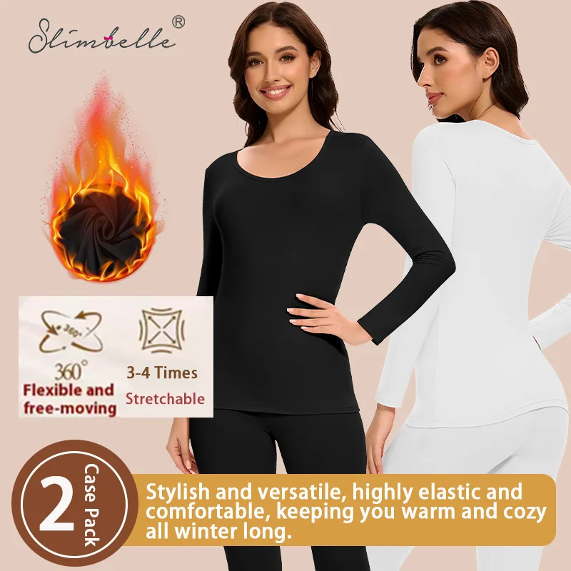 2 Piece Thermal Underwear Set for Women Long Johns Soft Base Layer Keep Warm Top Bottom for Winter Round Neck Lingerie Underwear 251030