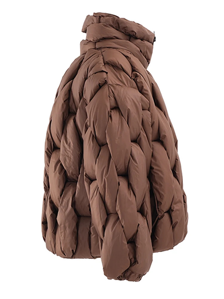 EAM Brown Thick Big Size Keep Warm Cottonpadded Coat Long Sleeve Women Parkas Fashion Autumn Winter CP34 251027