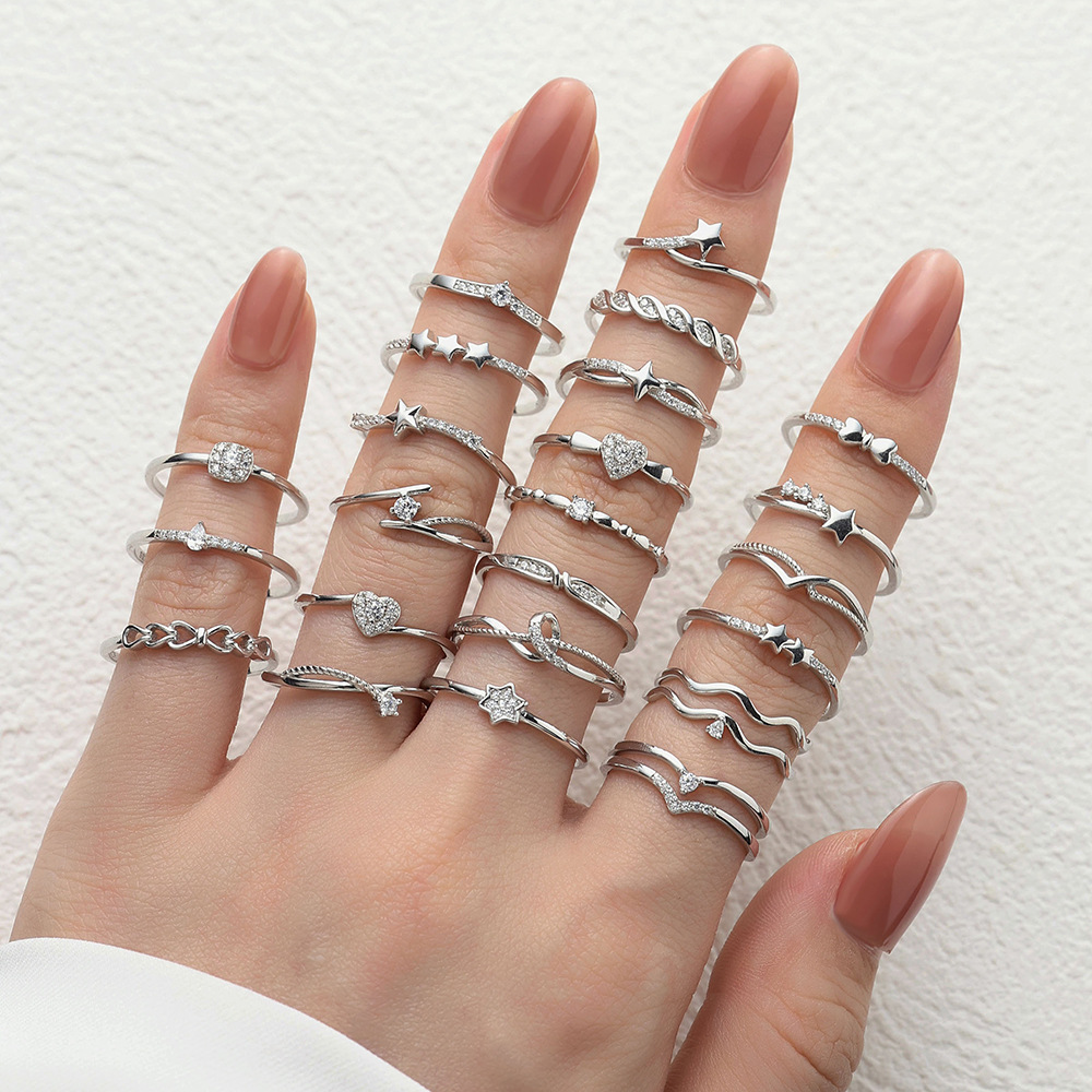 Taiyang S925 Sterling Silver Ring Set Hypoallergenic Simple Single Stacking Zircon Ring for Women Premium Wedding Fine Jewelry Wholesale