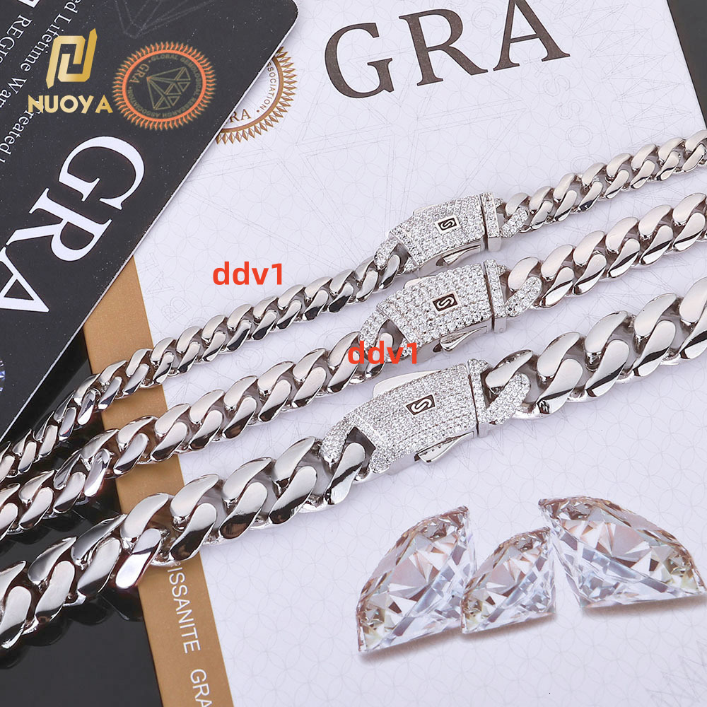 NUOYA High Quality 925 Sterling Silver Cuban Link Chain Iced Out Moissanite Diamond Clasp Smooth Chain Necklace Gift for Women Designer's style