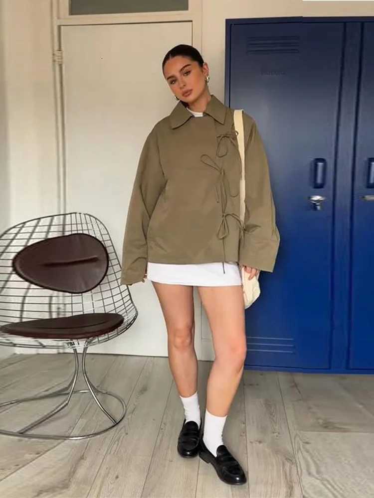 Reversible Oversized SingleBreasted Jacket Women Tied Collar Contrast 2025 Autumn Versatile Coat Urban Chic Lady Outerwear H251030