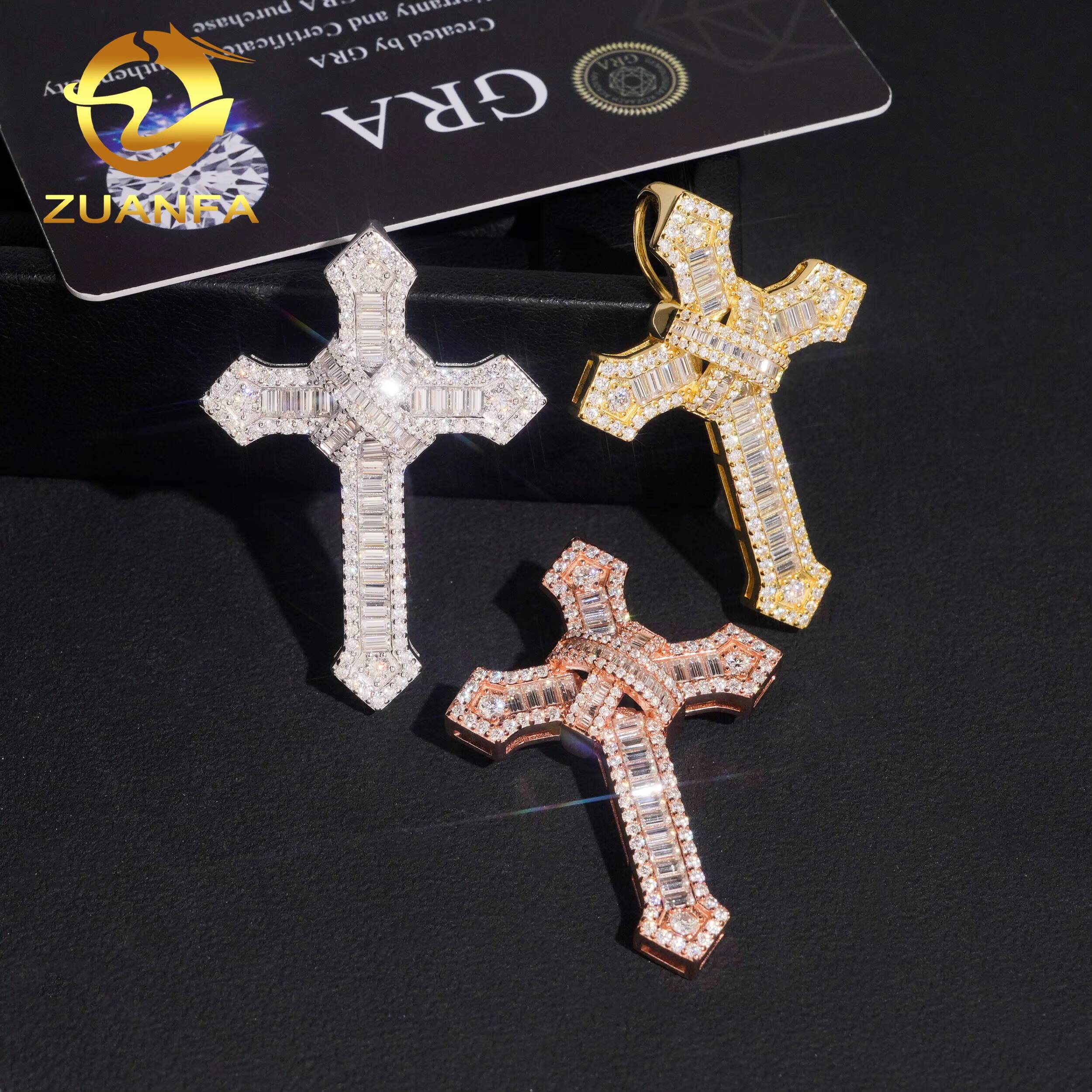 Ready to Ship 925 Silver Ice Out GRA Certificated VVS Moissanite Diamond Cross Hip Hop Pendant