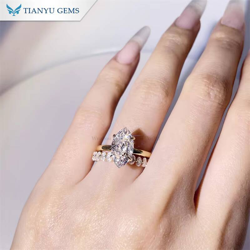 Tianyu 65x13mm Marquise Cut Moissanite Diamond Sparkling Rings 14K 18K 10K Solid Gold Oal Wedding Band Bridal Ring Sets
