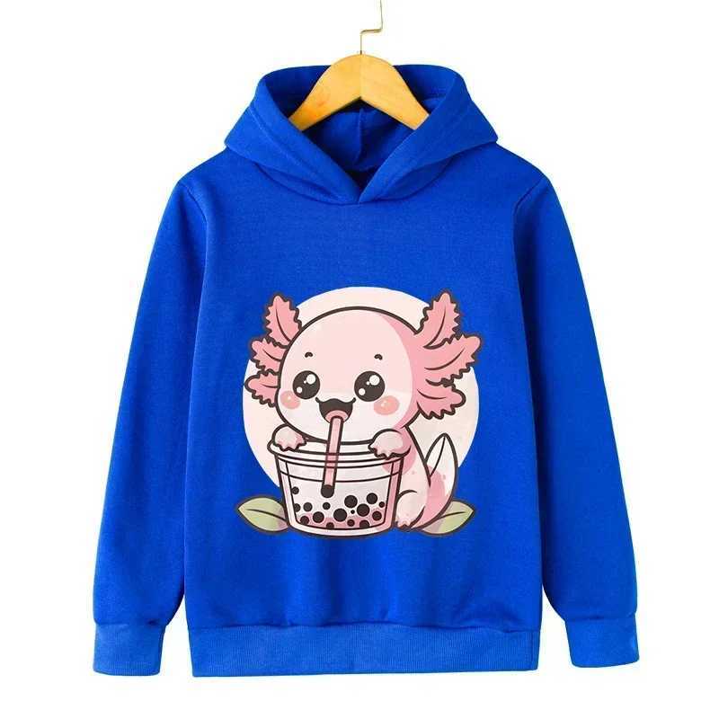 Autumn Spring Children Axolotl Bobo Tea Sweatshirt Kid Cartoon Animal Milk Tea Pullover Long Sleeve Lovely Style Boy Girl HoodieT251030