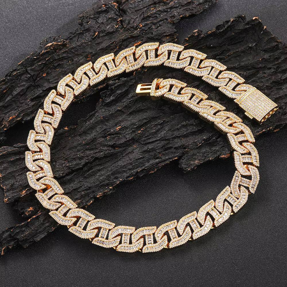 Custom Iced Out Cuban Link Chain Hip Hop Necklace Bling Baguette Diamond Cuban Chains Designer's style