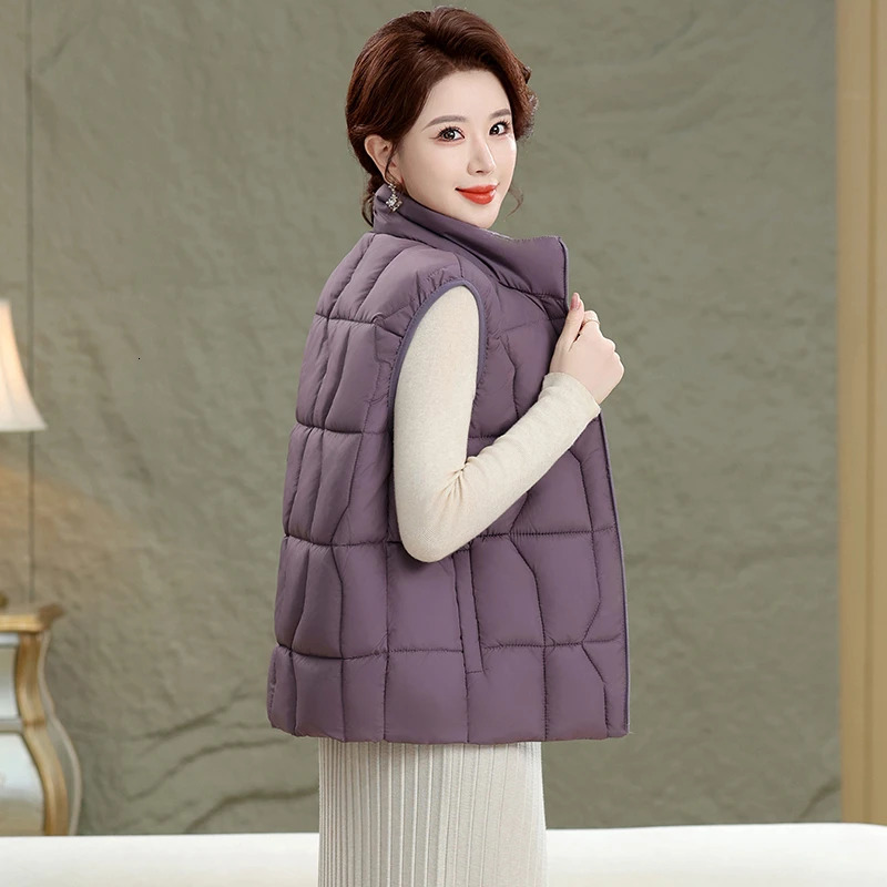 Fashion Women Down Cotton Jackets Vests Solid Stand Collar Thicken Autumn Winter Warm Casual Sleeveless Coats 251024