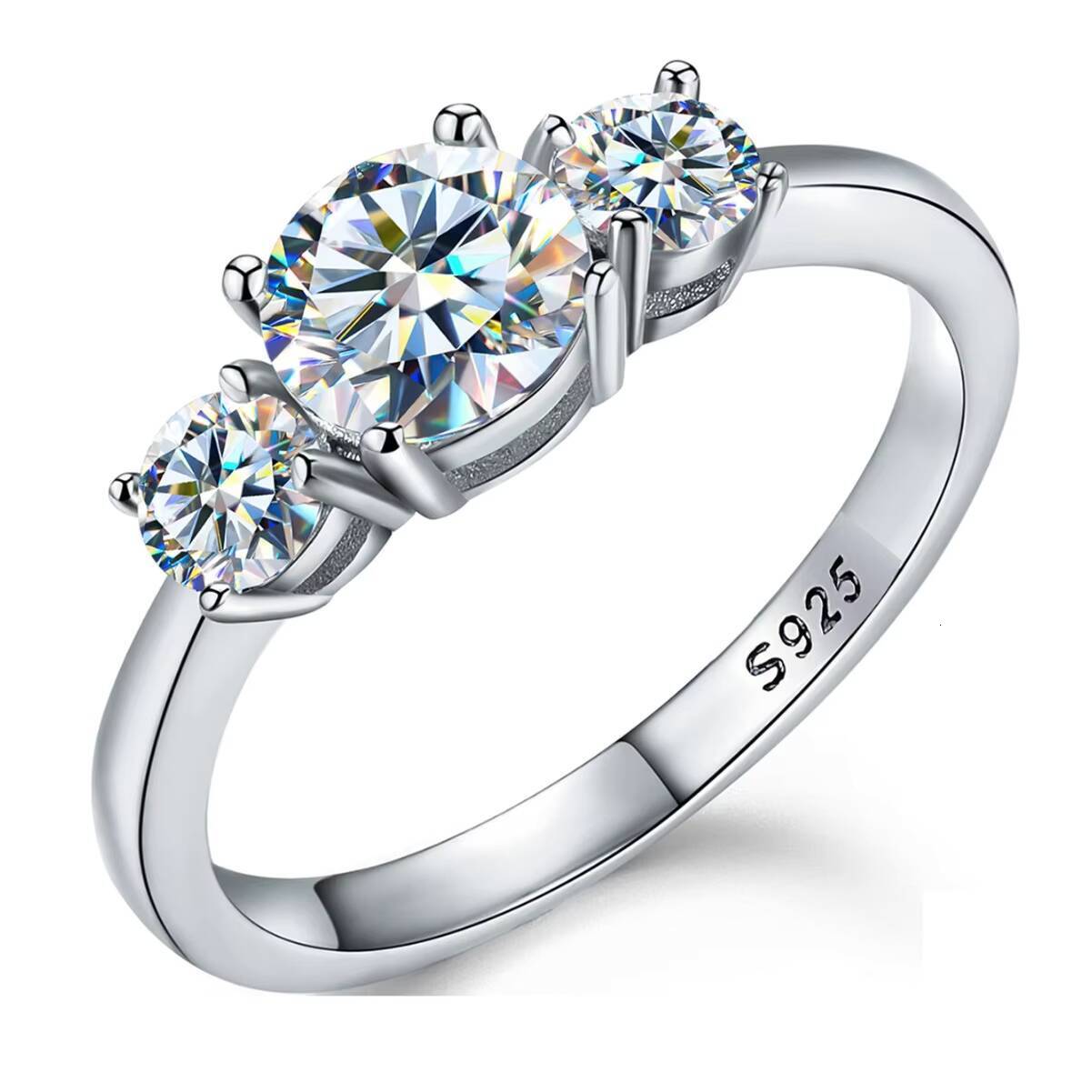 Factory Wholesale Rings Moissanite Jewelry 925 Sterling Silver Unique 3 Round Shape Gemstones Moissanite Ring for Women
