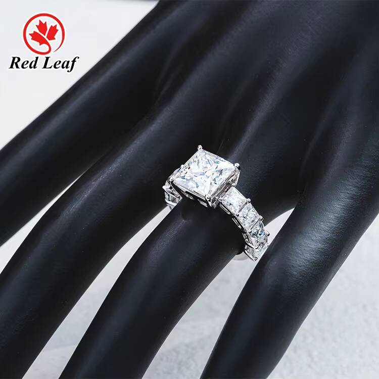 Redleaf Trendy Fine Jewelry Square Cut Moissanite Rings 925 Silver Plated 18K White Gold Plated Engagement Ring