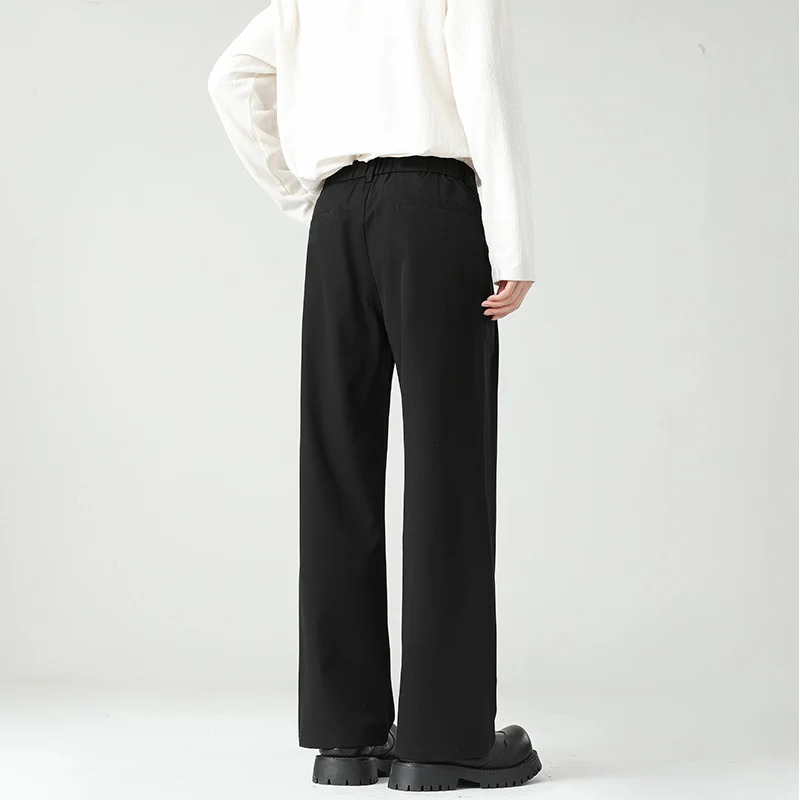 Autumn Mens Black Gray Suit Pants Loose Straight Drape Solid Color Elastic Business Work Casual Trousers Fashion Clothing 251028