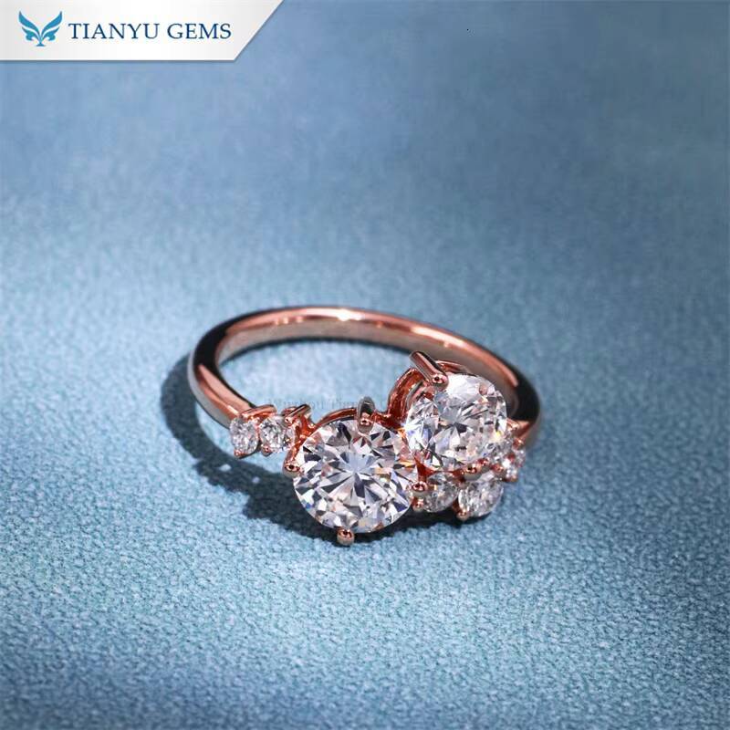 Tianyu Round Heart Arrows Cut Moissanite Diamond Engagement Rings Solid Gold 10K 14K 18K Sterling Silver 925 Bands