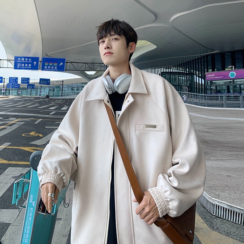 Suede Jacket Designer Coat Men's Spring And Autumn American Style Trendy Brand Cool Loose Casual Turn-down Collar 2025 Early Spring Jacket