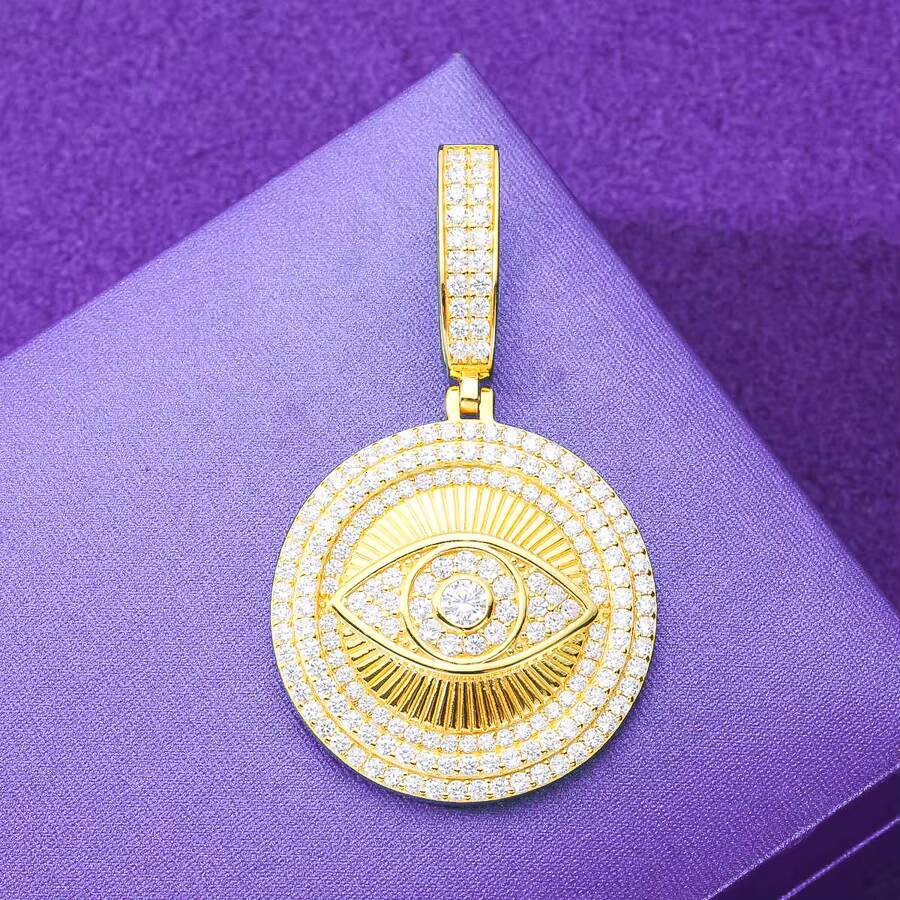 Hip Hop Rapper Jewelry 925 Sterling Silver Horus Eye Circle Geometric Pendant VVS Prong Setting Moissanite Diamond Pendant Charm