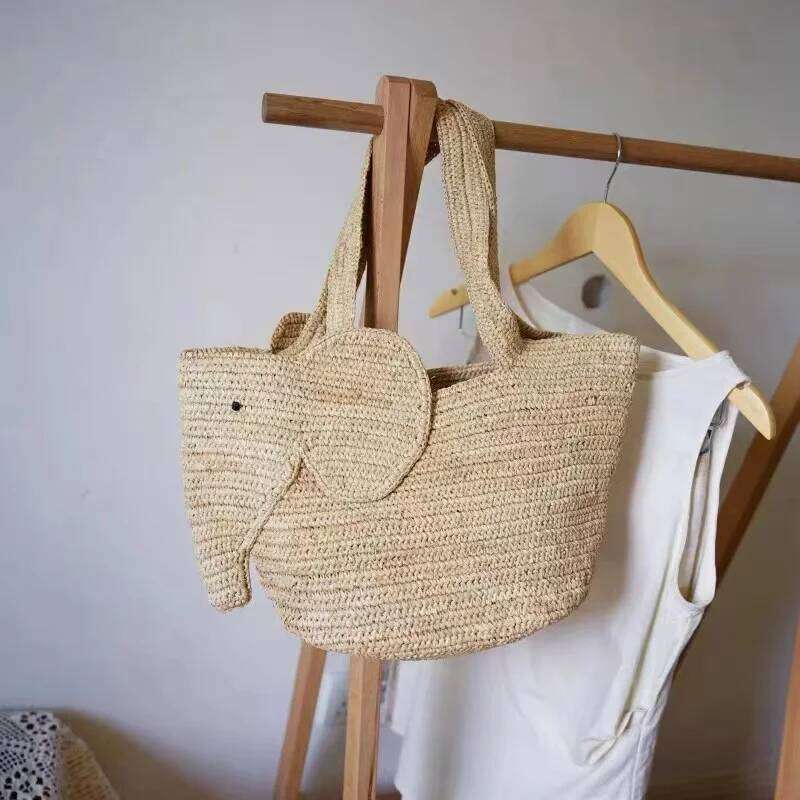 Lafite Crochet Hand Woven Elephant Vacation Beach Shoulder Bag Summer Grass New Large Capacity Women's Bags
