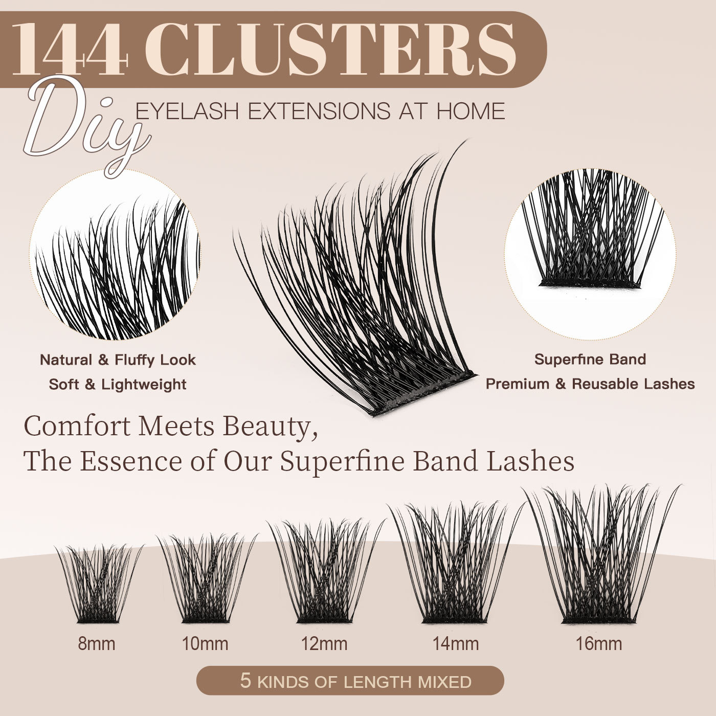 DIY Individual Eyelashes Thick Fluffy 144Pcs Cluster Lashes Kit Soft Natural Look Handmade Reusable D Curled Cluster Segmented Eyelashes Grafted Lashe