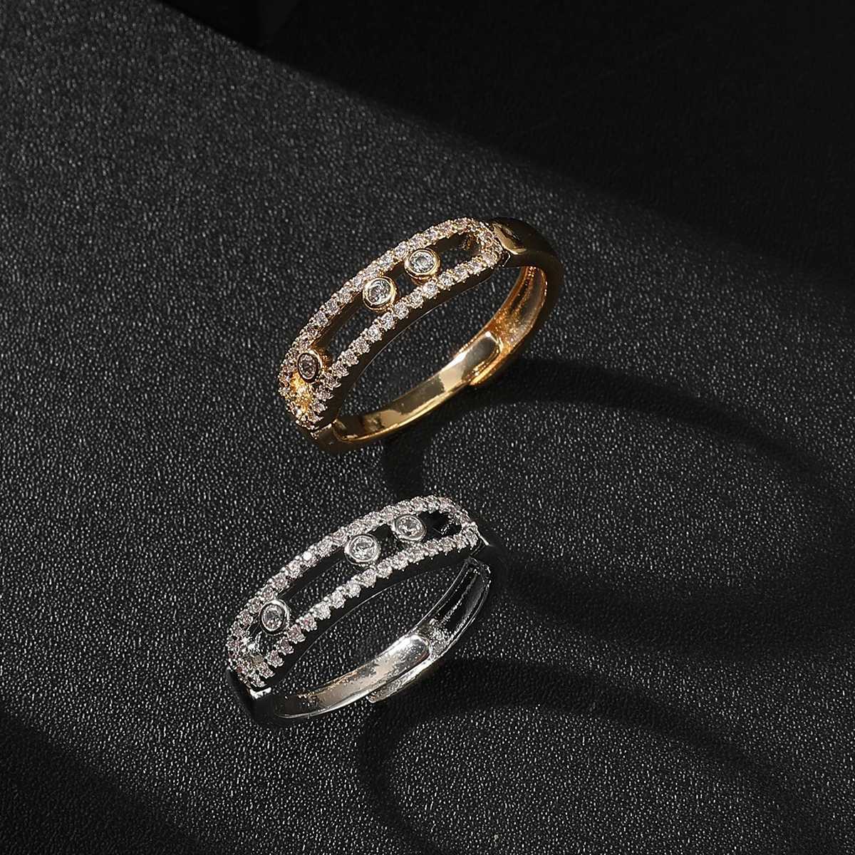 New Romatic Women Fashion Ring Full Zircon Moved Beads Design Luxury Wedding Party Jewelry Adjustable Ring AccessoryW251030