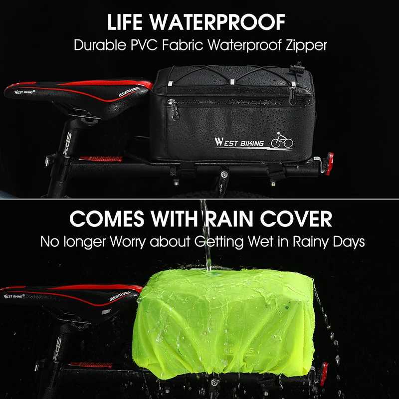 WEST BIKING Bicycle Rear Seat Bag 4L Large Capacity Reflective Waterproof Bike Rack Bag With Rain Cover MTB Road Bike Accessory H251029