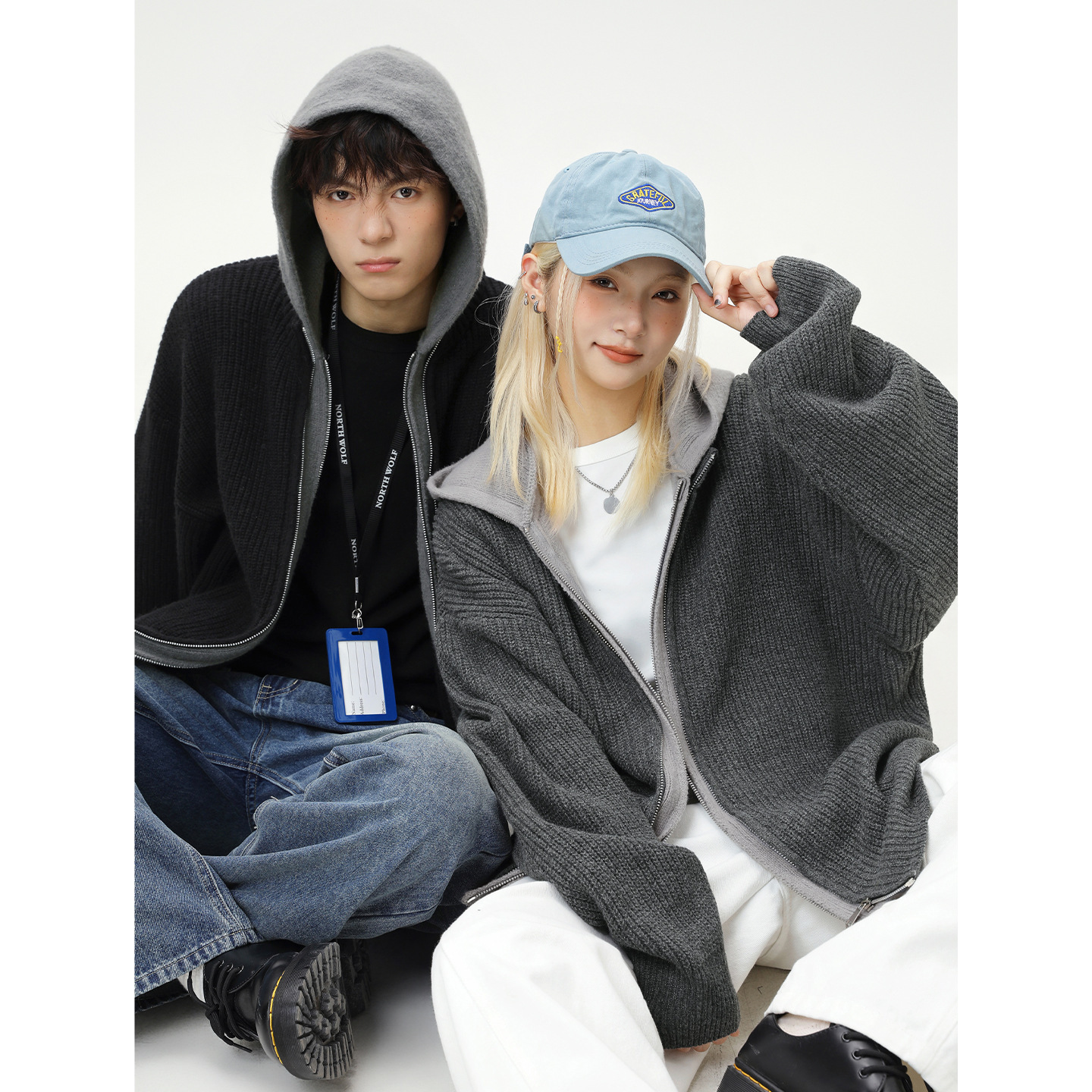 Textured Imitation Deer Fur Plush Fake Two-piece Cardigan Hooded Designer Sweater Sweater Men's Autumn Winter Trendy Brand Couple Knitted Sweater